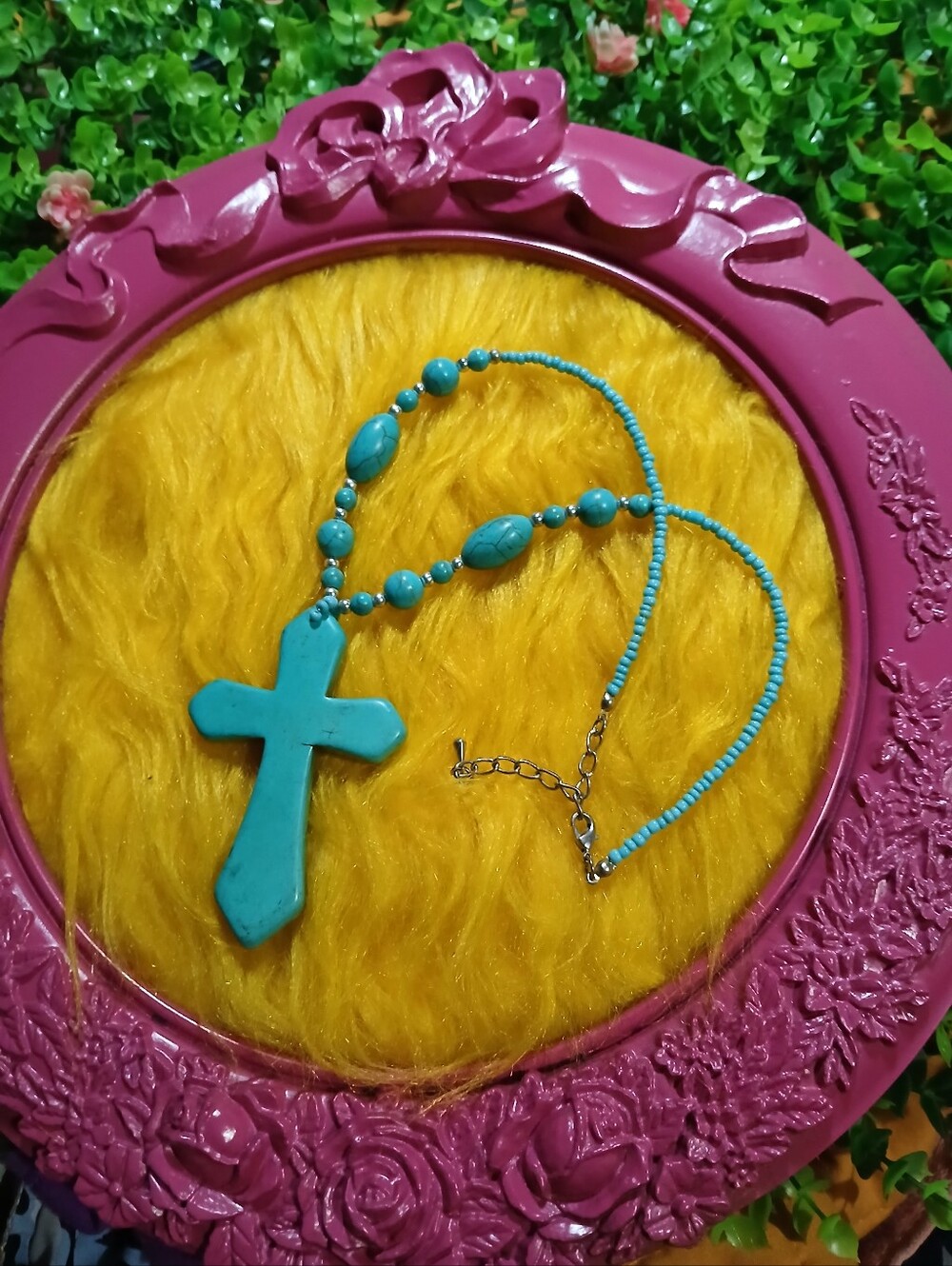 Large Turquoise Cross Necklace – Southwest Style Statement Pendant – Boho Faith